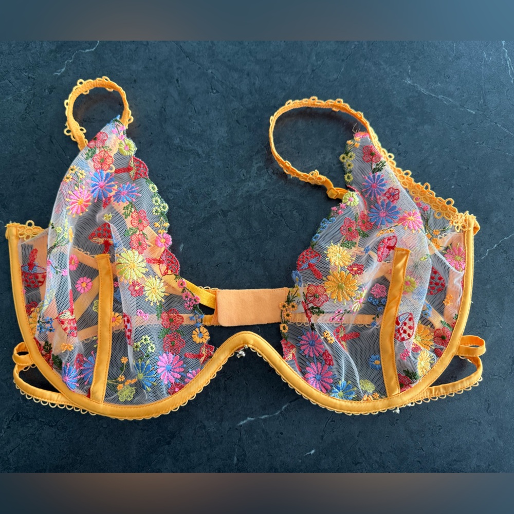 For Love And Lemons Orange Floral Sheer Bra LIMTED COLLECTION